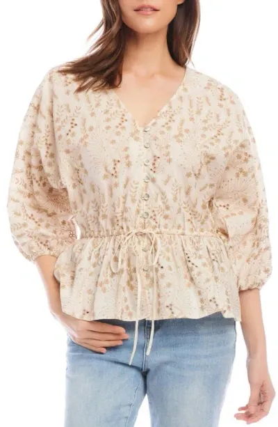 Karen Kane Embroidered Peplum Top In Off White