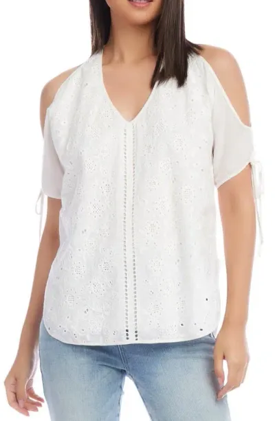 Karen Kane Eyelet Embroidered Cold Shoulder Top In Off White