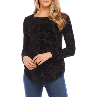 Karen Kane Floral Velvet Burnout Shirttail Top In Black