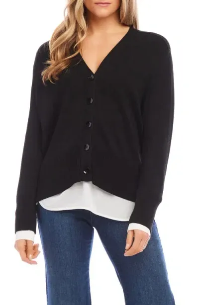 Karen Kane Mixed Media Layered Cardigan In Black