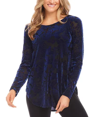 Karen Kane Petite Velvet Burnout Shirttail Top In Blue