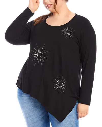 Karen Kane Plus Embellished Asymmetric Top In Black