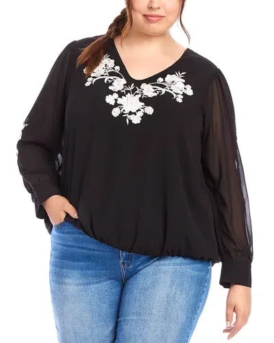 Karen Kane Plus Embellished Blouson Top In Black/ Ivory