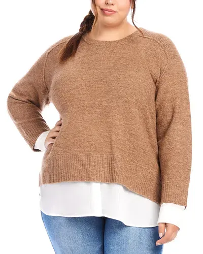 Karen Kane Plus Layered Crewneck Sweater In Wheat