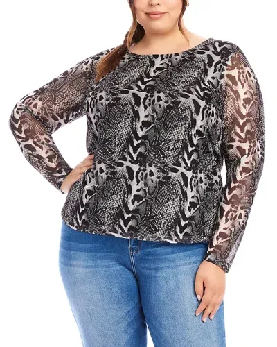 Karen Kane Plus Printed Mesh Long Sleeve Top