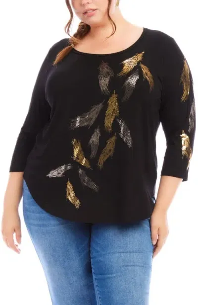 Karen Kane Print Metallic Shirttail Top In Black