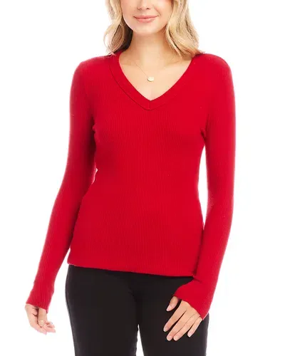 Karen Kane V-neck Brushed Rib Top In Red