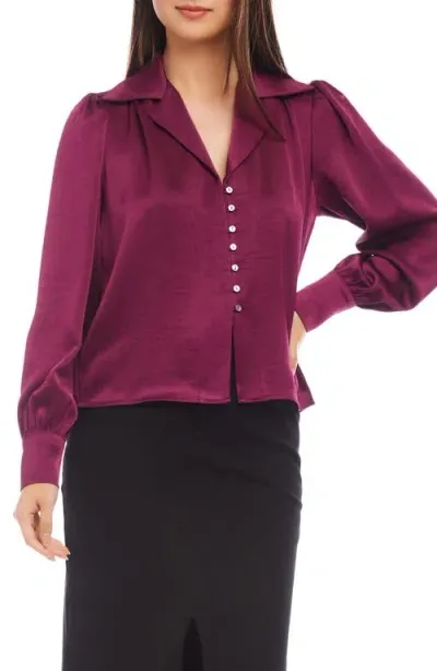 Karen Kane Satin Button-up Shirt In Wine