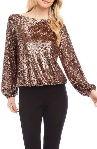 Karen Kane Sequin Boat Neck Top In Copper