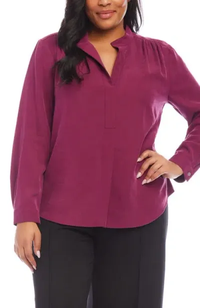 Karen Kane Split Neck Popover Top In Wine