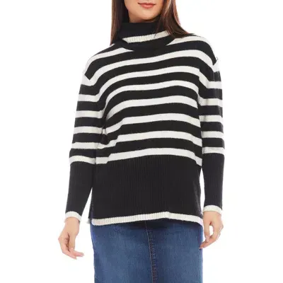 Karen Kane Stripe Turtleneck Sweater In Black/cream