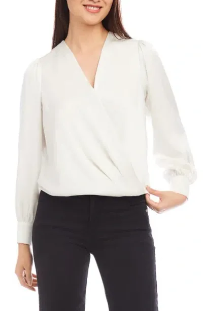 Karen Kane Surplice Drape Front Satin Top In Cream