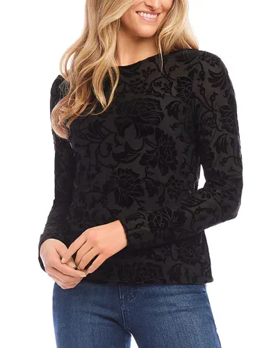 Karen Kane Floral Velvet Burnout Top In Black