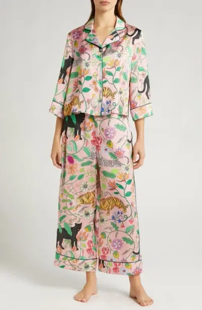 Karen Mabon Big Cats Satin Pajamas In Pink