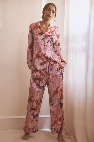 Karen Mabon Long-sleeve Pink Animals Pyjama Set