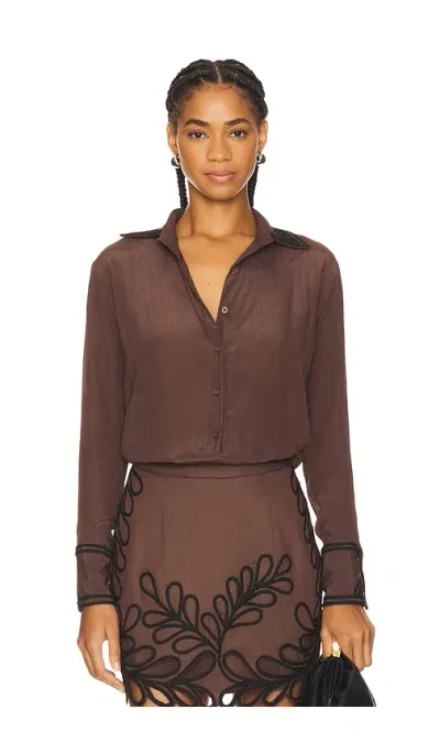 Karina Grimaldi Morena Embroidered Blouse In Chocolate