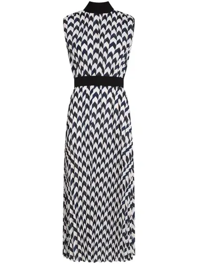 Karl Lagerfeld Chevron-print Pleated Dress In Schwarz