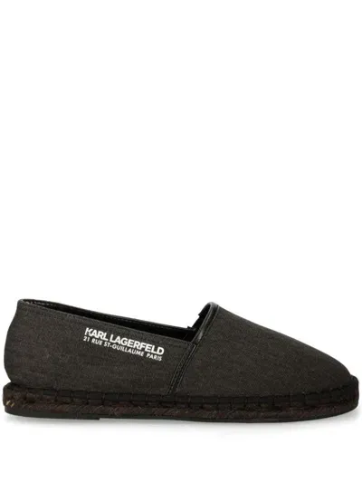 Karl Lagerfeld Embroidered Logo Denim Espadrilles In Black