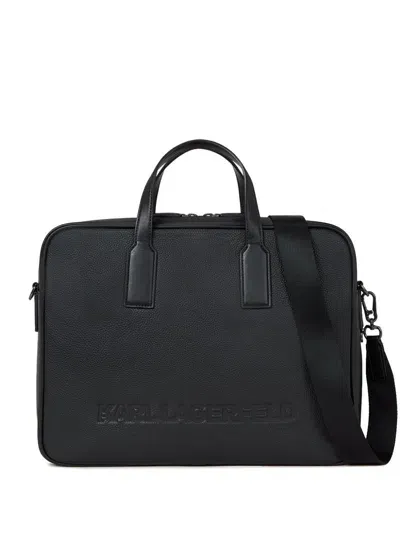 Karl Lagerfeld Essential Leather Briefcase In 999