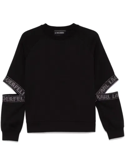 Karl Lagerfeld Glitter Logo-trim Sweatshirt In Black