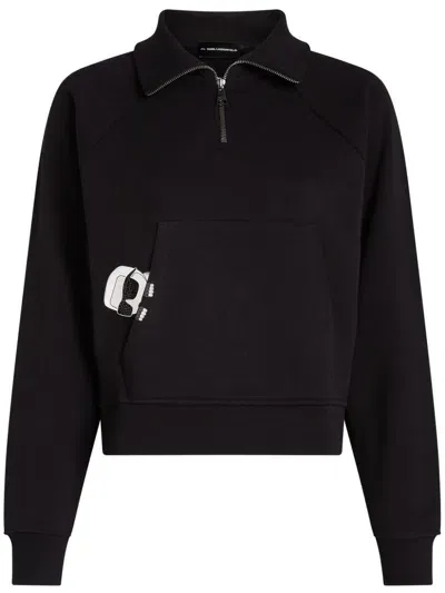 Karl Lagerfeld Ikon Peak-a-boo Half-zip Sweatshirt In Black