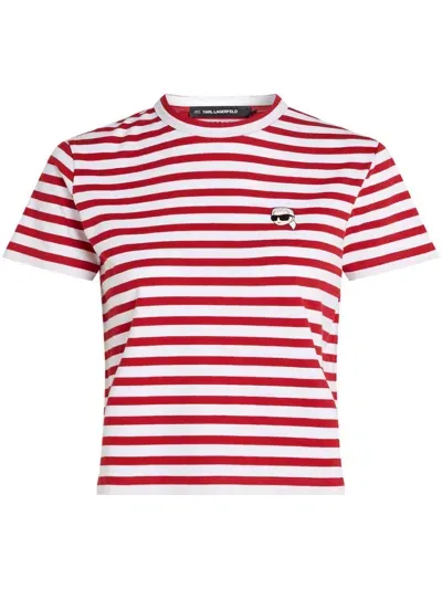 Karl Lagerfeld Ikon Striped Cotton T-shirt In Red