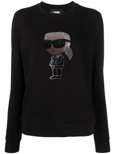 Karl Lagerfeld Ikonik 2.0 Embellished Cotton Sweatshirt In Black