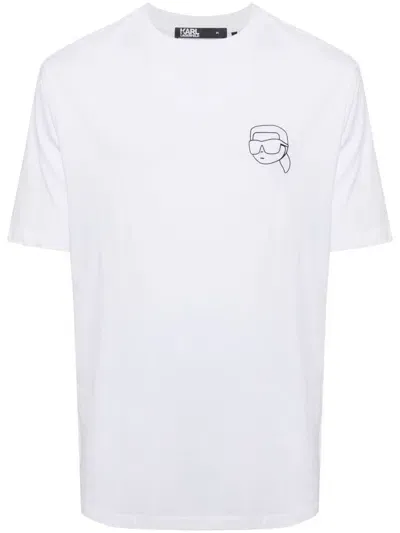 Karl Lagerfeld Ikonik Outline Organic-cotton T-shirt In 白色