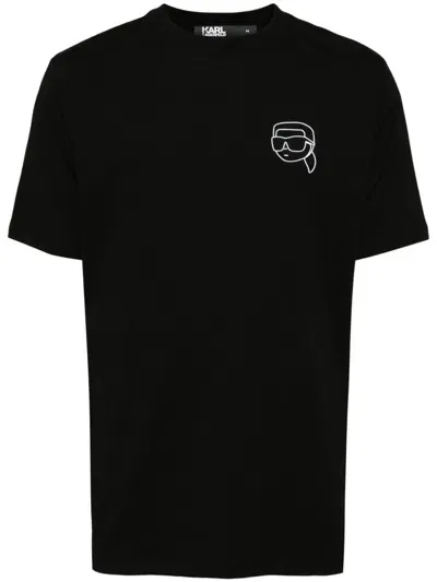 Karl Lagerfeld Ikonik Outline Organic-cotton T-shirt In Black