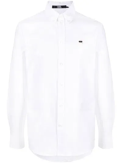 Karl Lagerfeld Embroidered Logo Shirt In Weiss