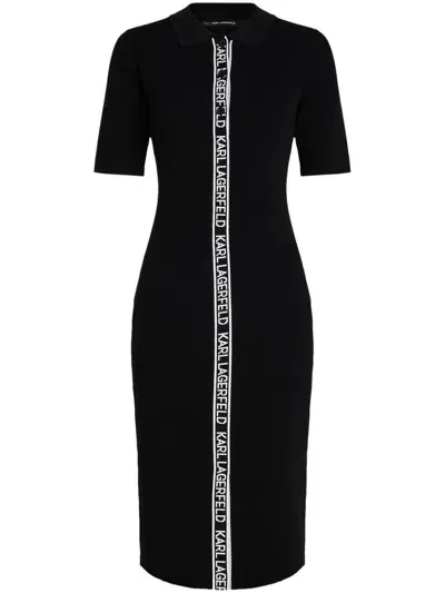 Karl Lagerfeld Intarsia-knit Logo Dress In Black