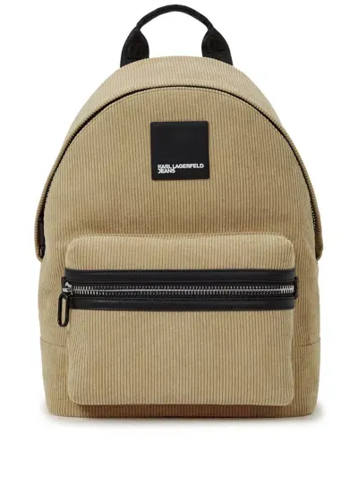 Karl Lagerfeld Jeans Box-logo Corduroy Backpack In Neutrals