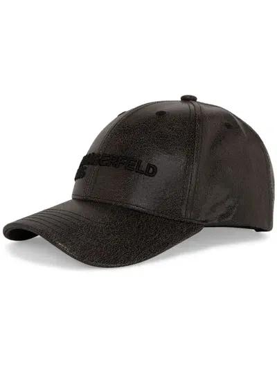 Karl Lagerfeld Jeans Cracked Coated Cap In Schwarz