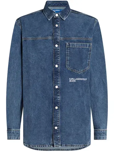 Karl Lagerfeld Jeans Man Denim Shirt Blue Size Xl Organic Cotton