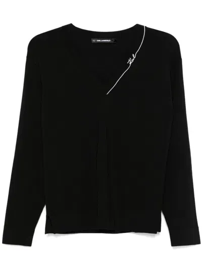 Karl Lagerfeld Karl Signature V-neck Sweater In Black