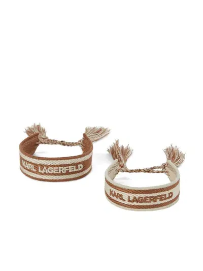 Karl Lagerfeld K/essential Woven Bracelet (set Of Two) In Brown