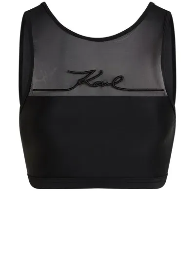 Karl Lagerfeld Logo-embroidered Bikini Top In Black