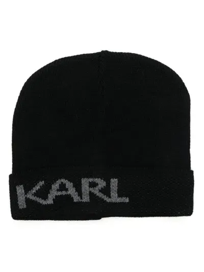 Karl Lagerfeld Logo-intarsia Beanie Hat In Black