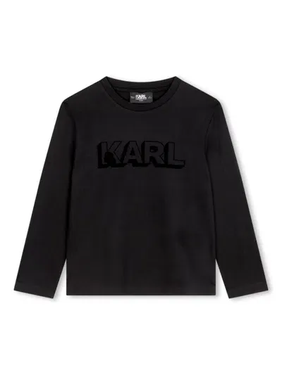 Karl Lagerfeld Kids' Long-sleeve Organic Cotton T-shirt In Black