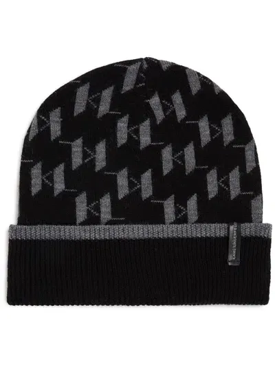 Karl Lagerfeld Monogram Beanie In Black