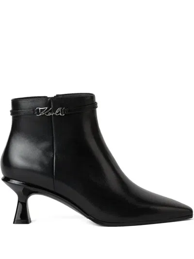 Karl Lagerfeld Panache Ii Signia Trim Leather Boots In Black