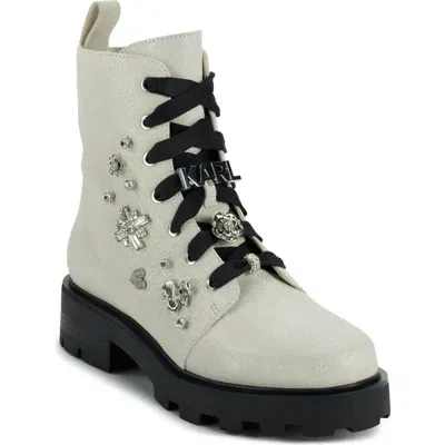 Karl Lagerfeld Paris Makenzie Combat Boot In Soft White