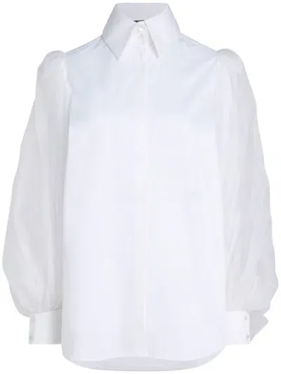 Karl Lagerfeld Puff-sleeve Cotton-silk Shirt In White