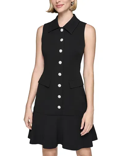 Karl Lagerfeld Scuba Button Front Dress In Black