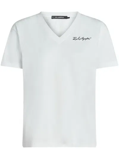 Karl Lagerfeld V-neck T-shirt In 白色