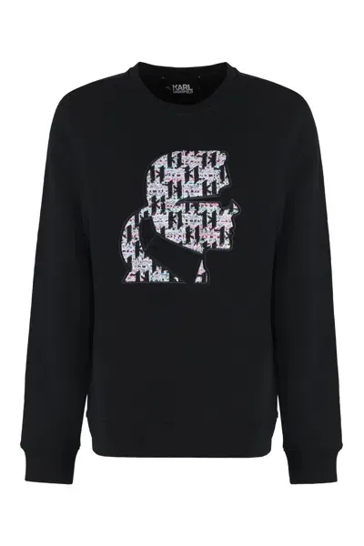 Karl Lagerfeld Cotton Crew-neck Sweatshirt In Black