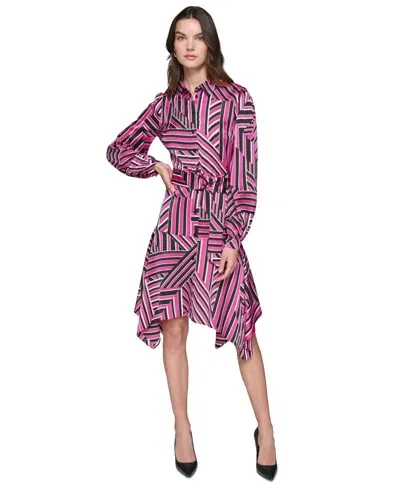 Karl Lagerfeld Women's Printed A-line Shirtdress In French Fuschia