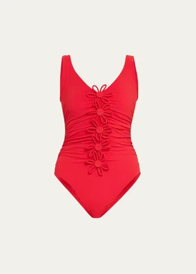 Karla Colletto Tess V-neck Silent Underwire One-piece Swimsuit In Cherry