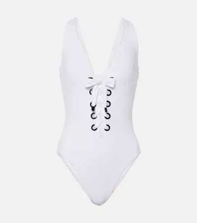 Karla Colletto Lucy Lace-up Swimsuit In White