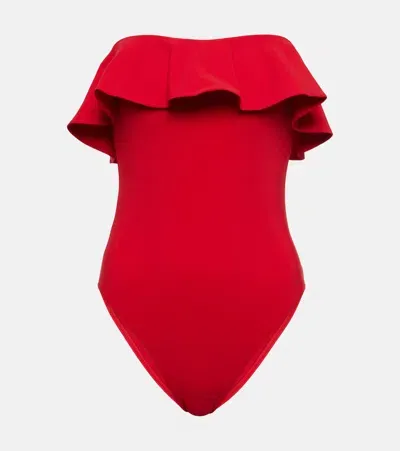 Karla Colletto Ruffled Bandeau Swimsuit In Red